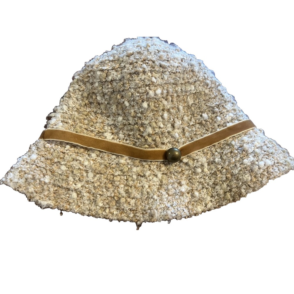 Neutral Tweed Textured Bucket Hat Metallic Velvet Festive Holiday Classic Chic
